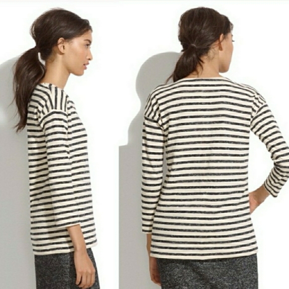 Madewell Cozy Slub Knit Stripe Top Blue 3/4 Sleeve - Picture 5 of 7